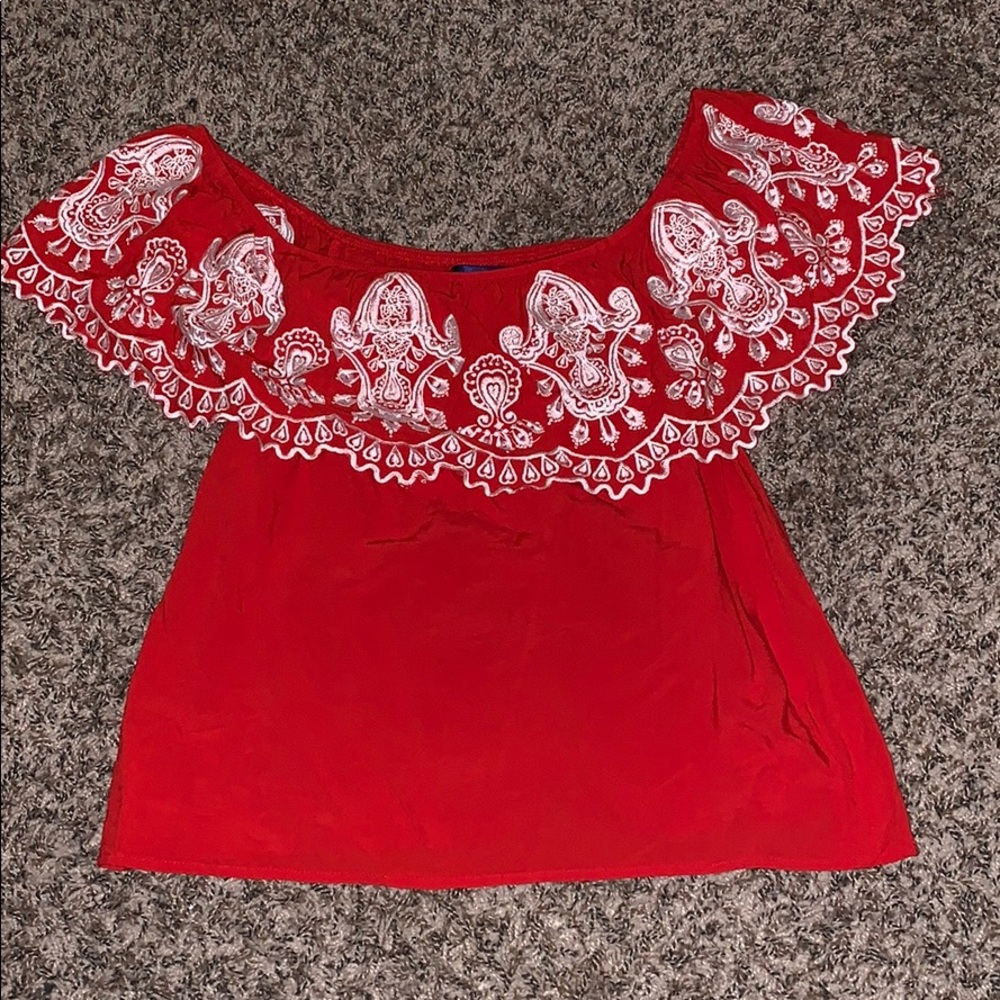 Red Off the Shoulder Top